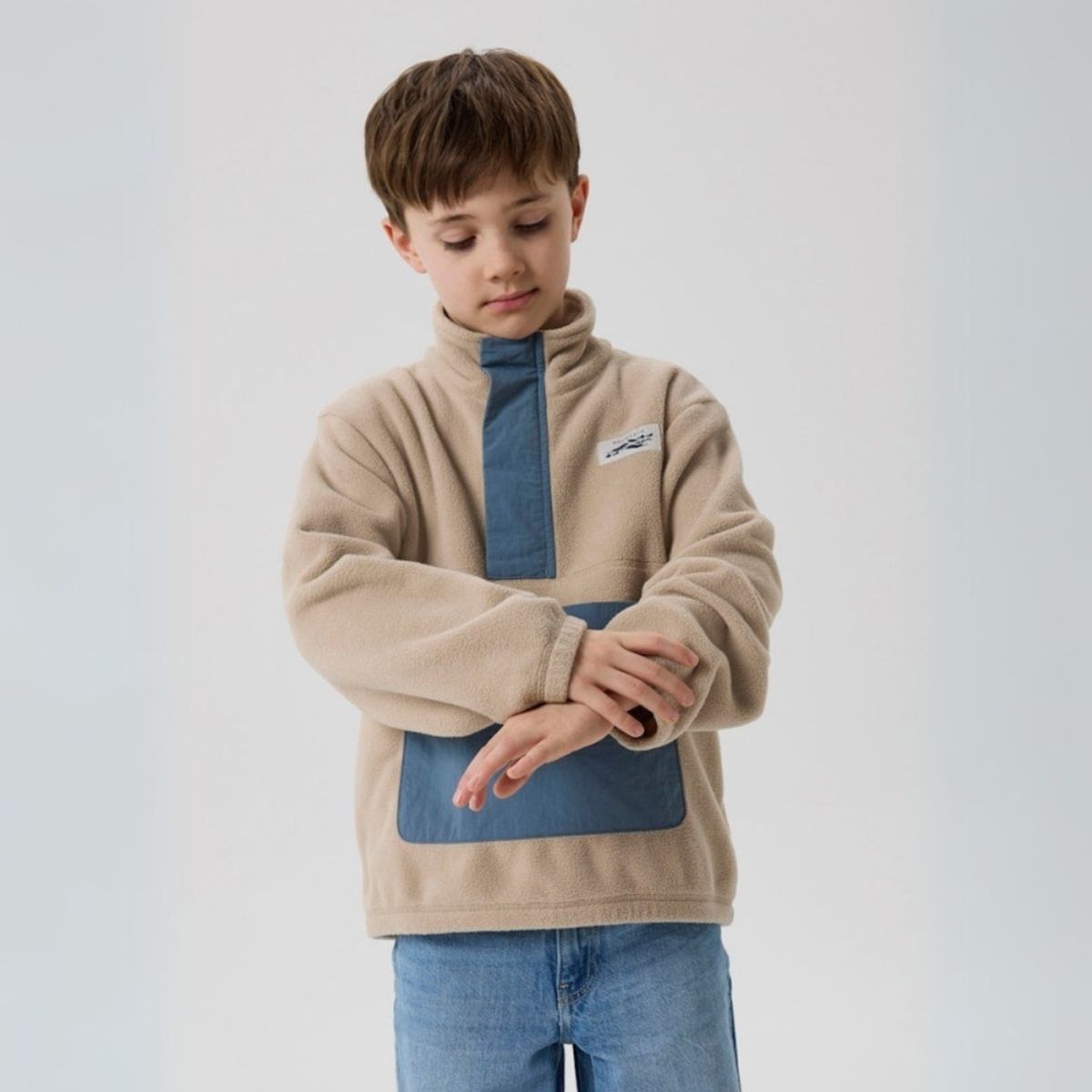 Name It - Fleecejakke Meeko Popover Pure Cashmere/ Blue Mirage